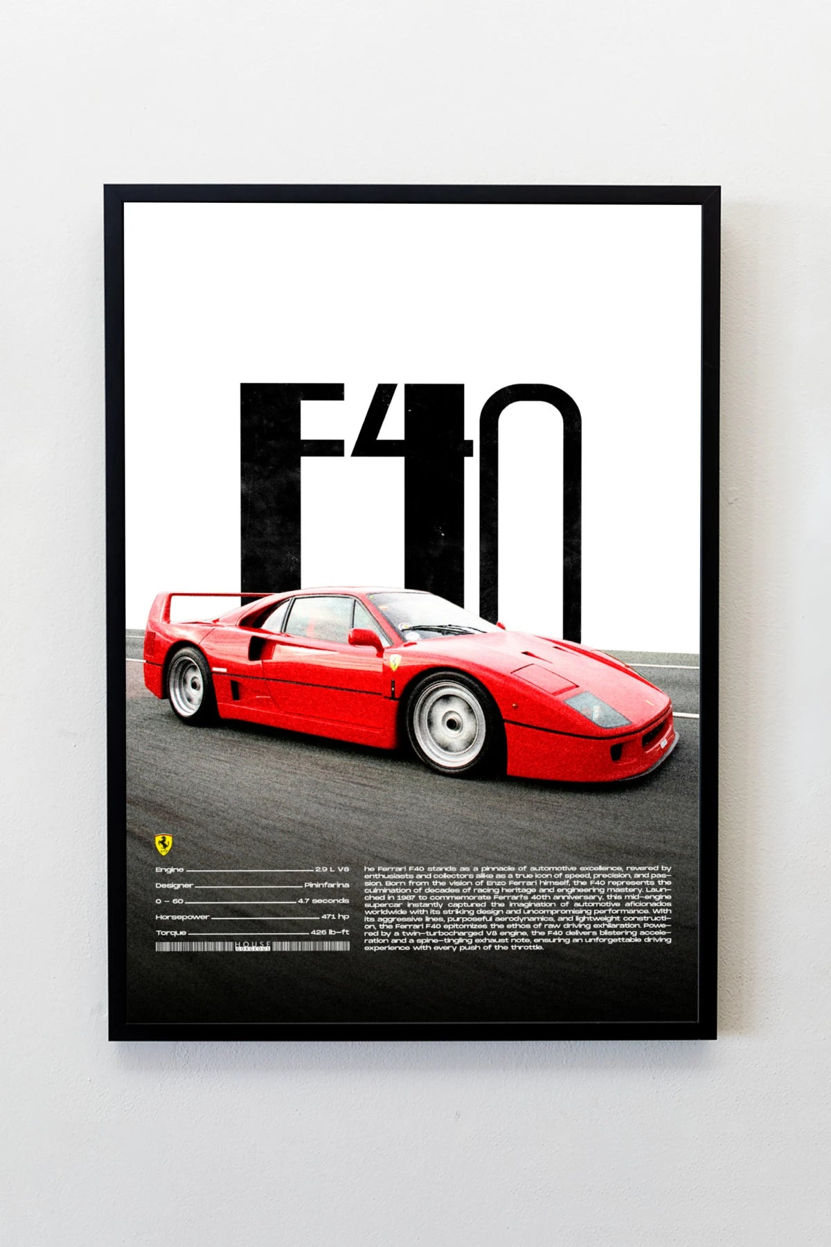 Ferrari F40 Tasarımlı Çerçeveli Tablo | İkonik Otomobiller