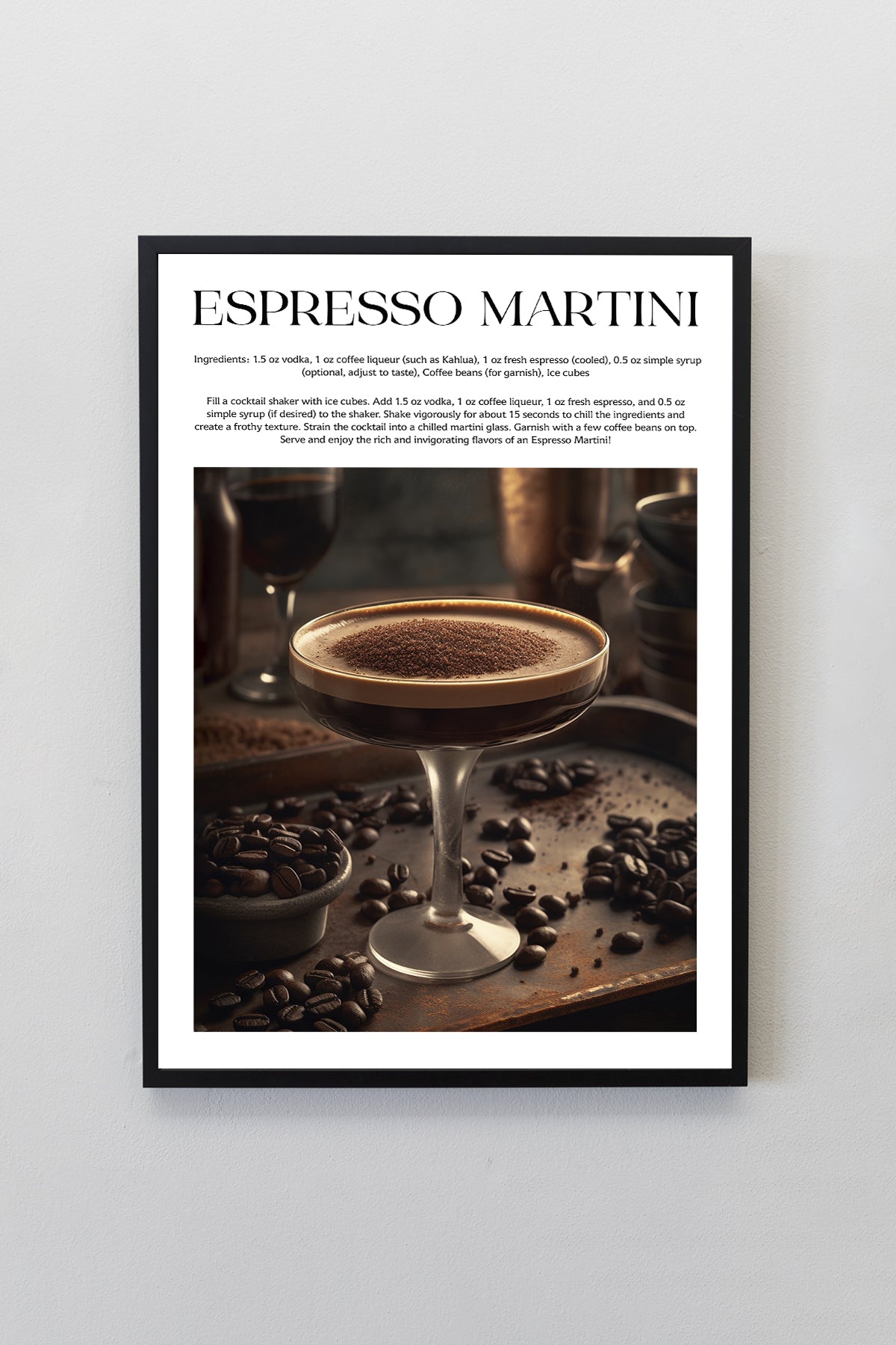 Espresso Martini Tasarımlı Kokteyl Koleksiyonu Çerçeveli Tablo