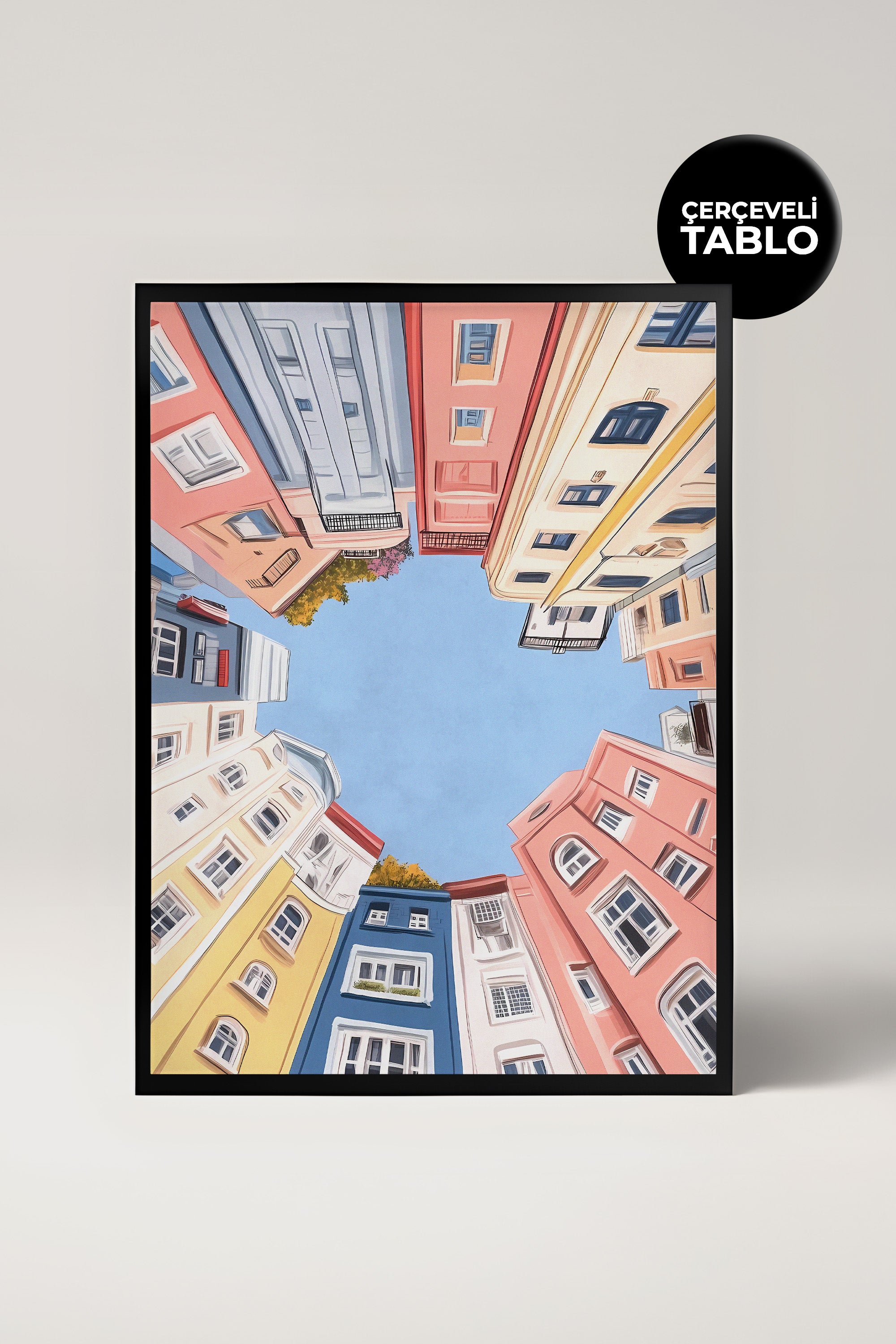 Colorful Buildings No:26 Bar Köşesi,Mutfak, Salon Çerçeveli Tasarım Tablo Dolce Vita Koleksiyonu