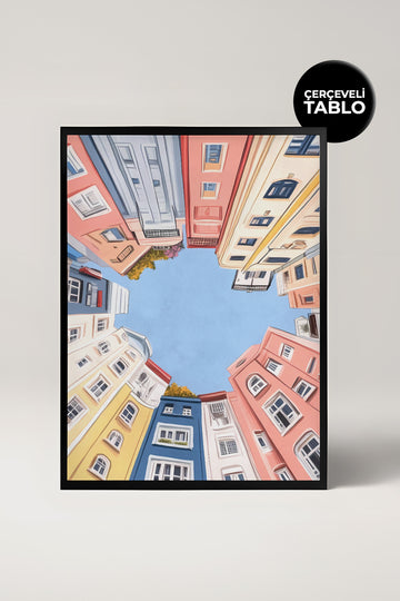 Colorful Buildings No:26 Bar Köşesi,Mutfak, Salon Çerçeveli Tasarım Tablo Dolce Vita Koleksiyonu