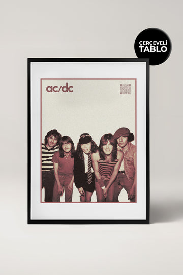 AC/DC QR Kodlu Müziğin Devleri Koleksiyonu Siyah Çerçeveli Tasarım Tablo