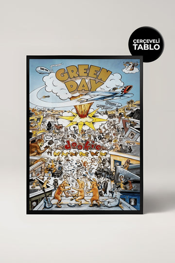 Green Day Konser Tasarımlı Retro Çerçeveli Tasarım Tablo