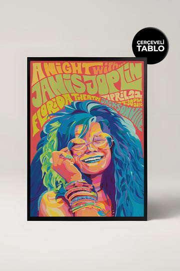 Janis Joplin Konser Tasarımlı Retro Çerçeveli Tasarım Tablo