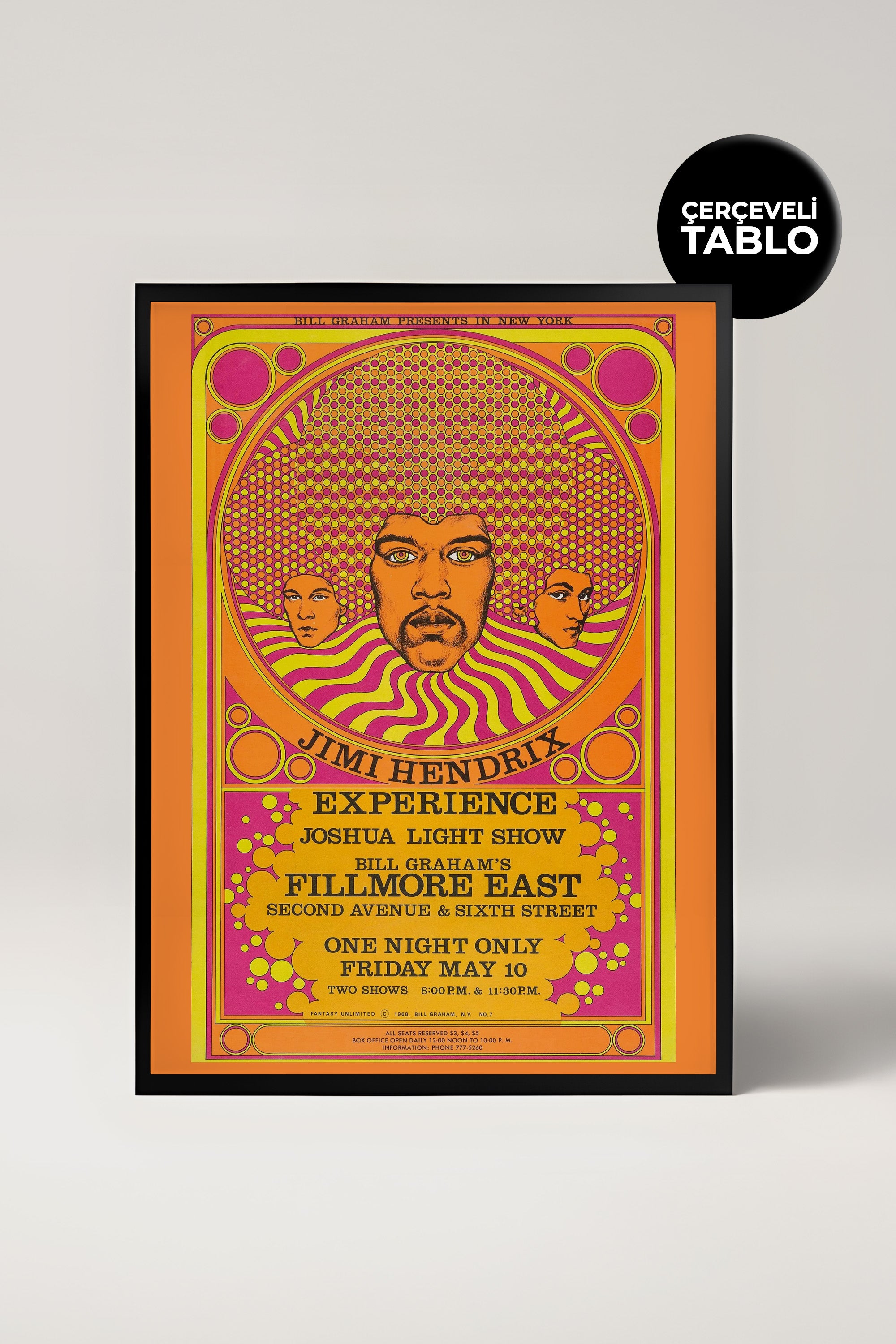 Jimi Hendrix Konser Tasarımlı Retro Çerçeveli Tasarım Tablo