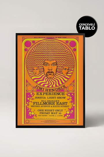 Jimi Hendrix Konser Tasarımlı Retro Çerçeveli Tasarım Tablo