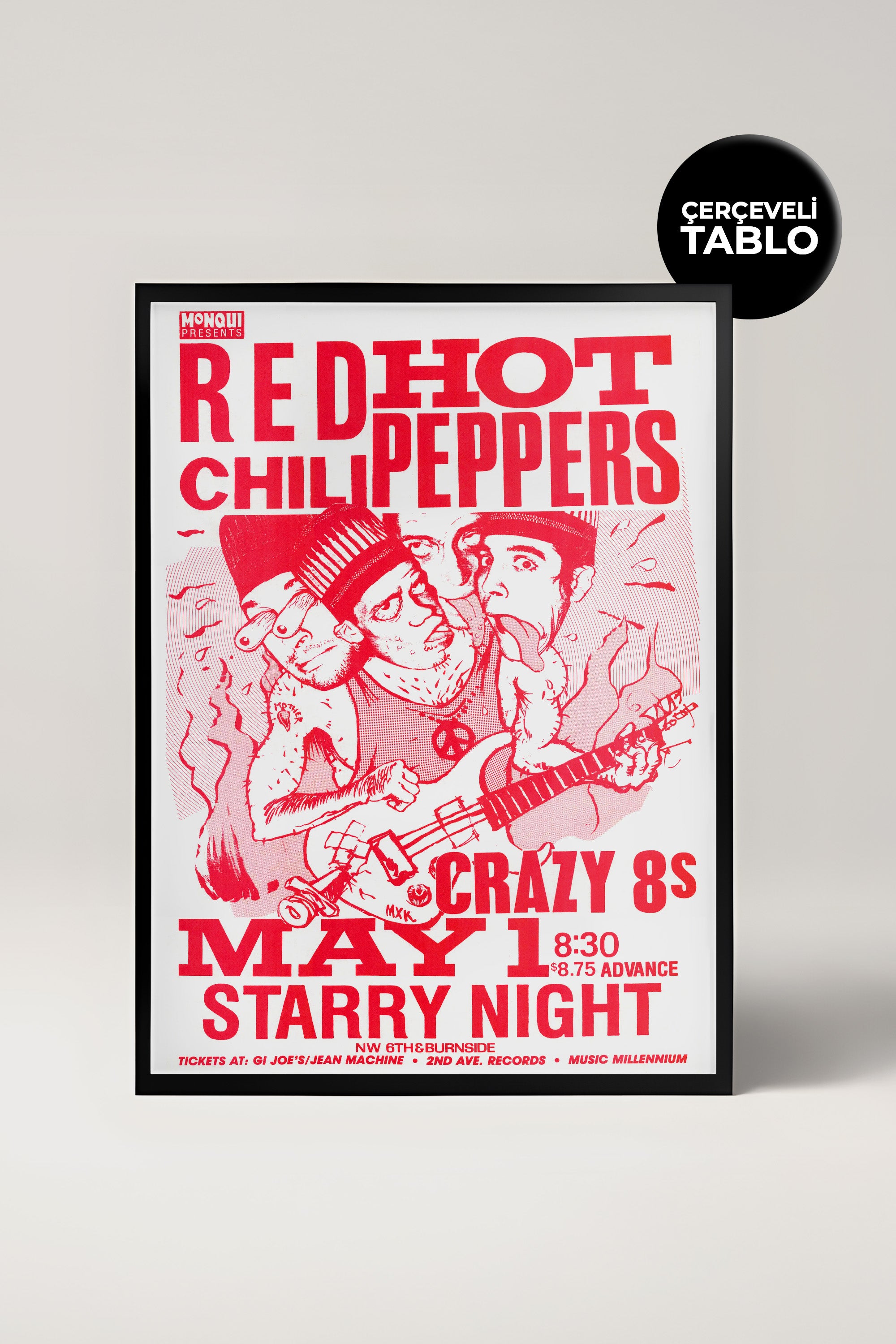 Red Hot Chili Peppers Konser Tasarımlı Retro Çerçeveli Tasarım Tablo No:1
