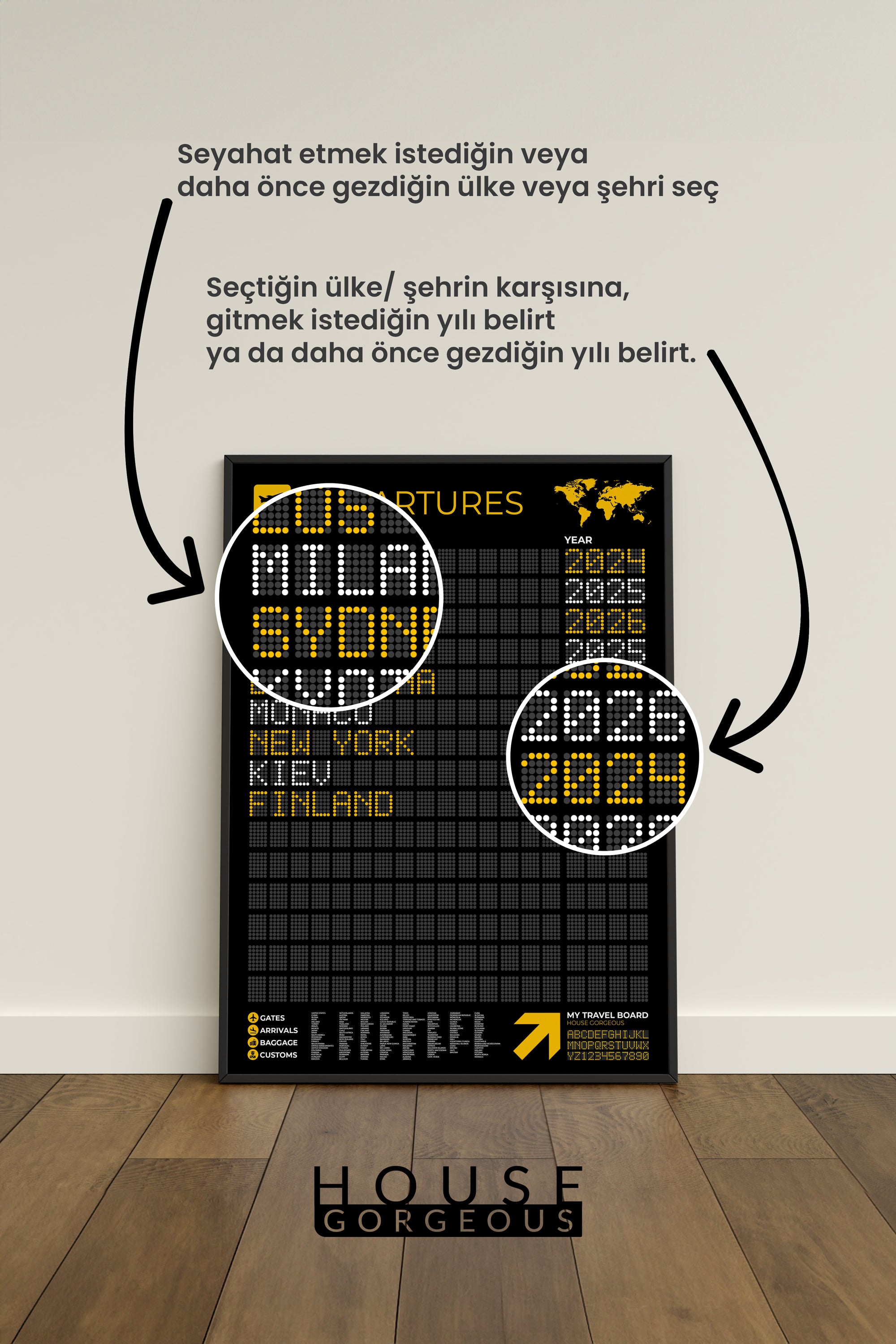 Kişiye Özel Seyahat Panosu Tasarımlı Çerçeveli Tablo