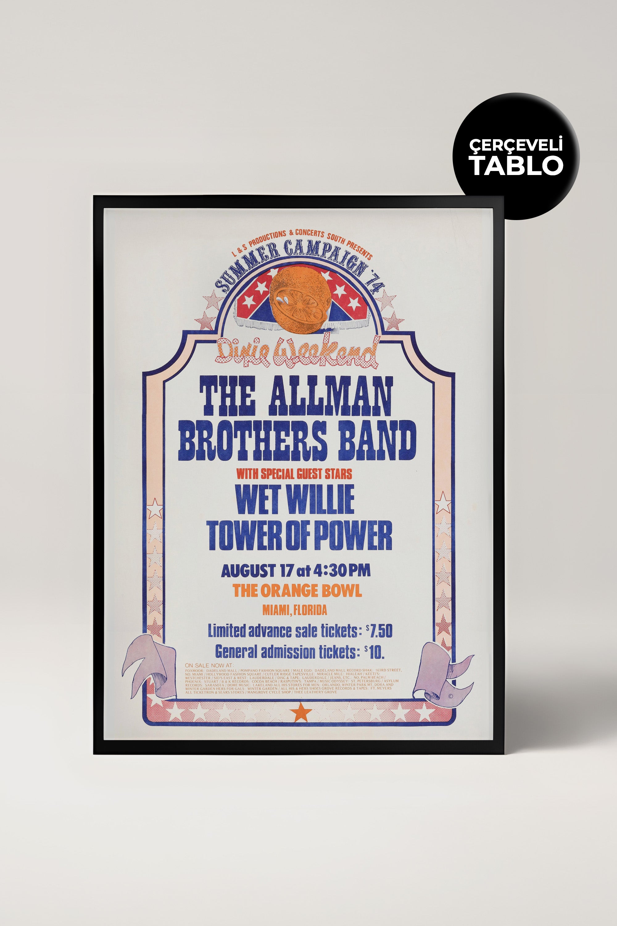 The Allman Brothers Konser Tasarımlı Retro Çerçeveli Tasarım Tablo