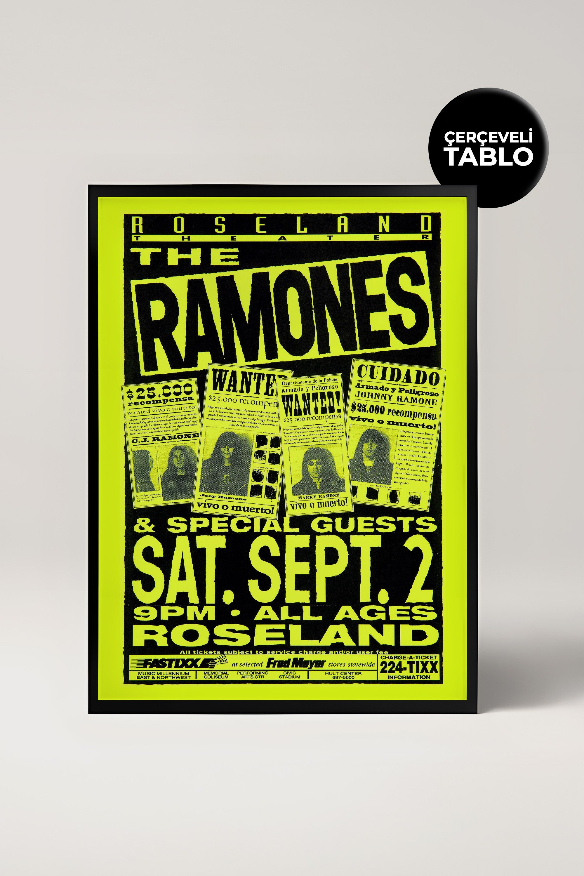 The Ramones Konser Tasarımlı Retro Çerçeveli Tasarım Tablo