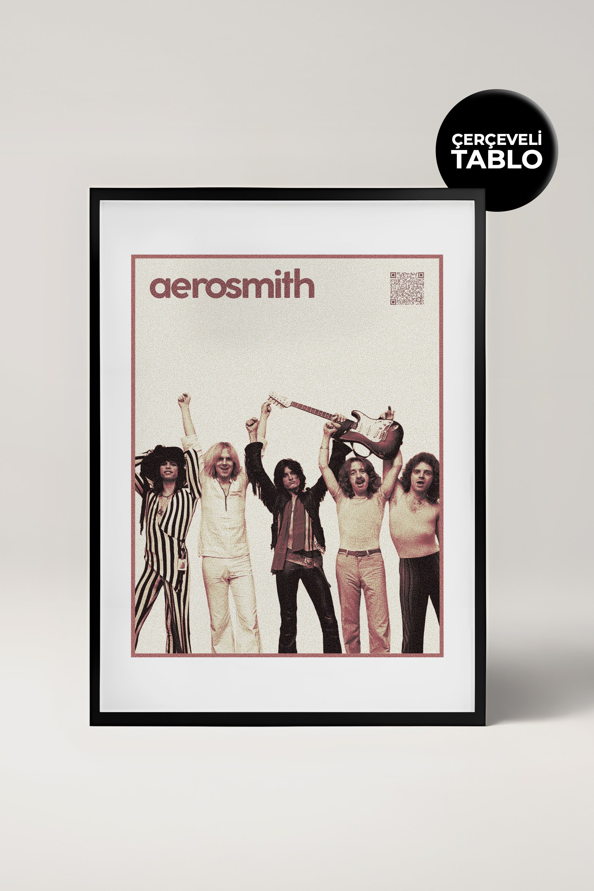 Aerosmith QR Kodlu Müziğin Devleri Koleksiyonu Siyah Çerçeveli Tasarım Tablo