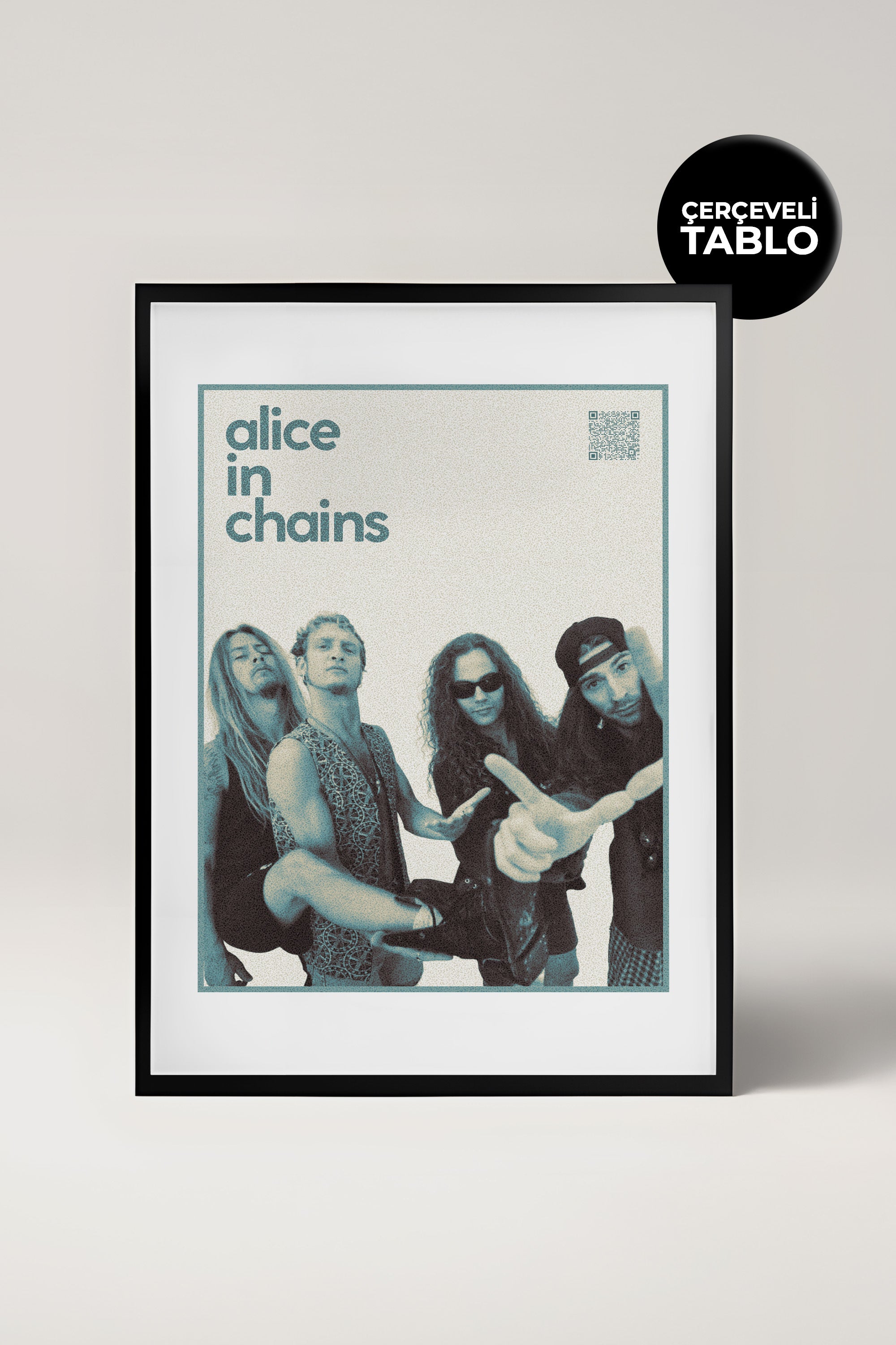 Alice In Chains QR Kodlu Müziğin Devleri Koleksiyonu Siyah Çerçeveli Tasarım Tablo