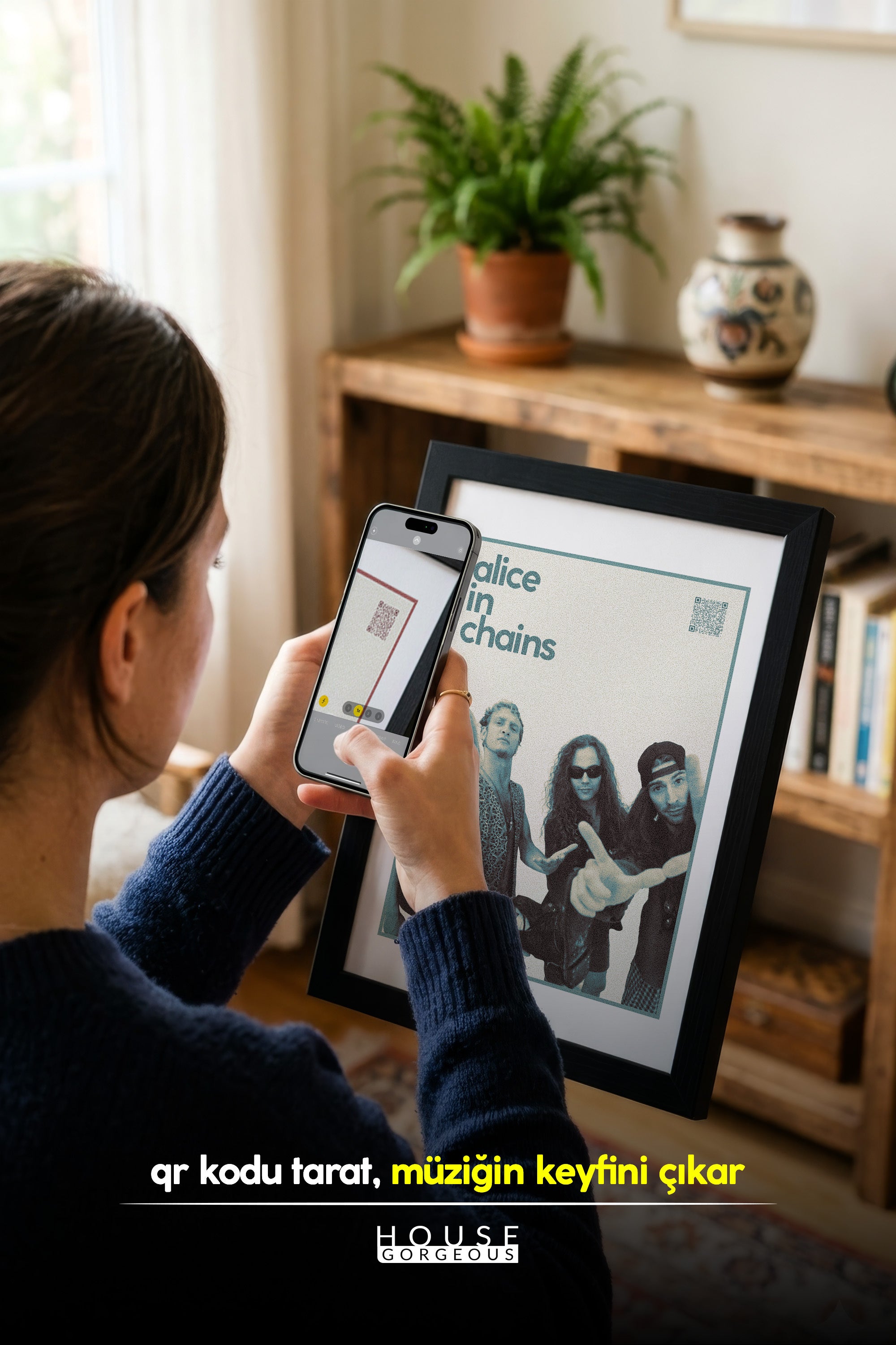 Alice In Chains QR Kodlu Müziğin Devleri Koleksiyonu Siyah Çerçeveli Tasarım Tablo
