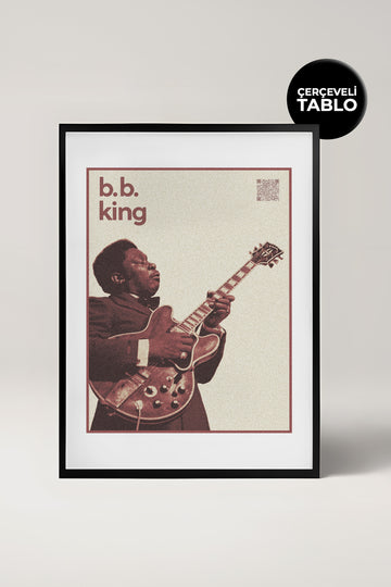 BB King QR Kodlu Müziğin Devleri Koleksiyonu Siyah Çerçeveli Tasarım Tablo