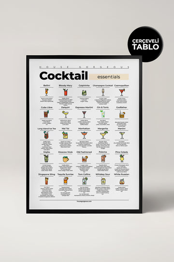 Cocktail Essentials Kokteyl Tarifleri Çerçeveli Tablo