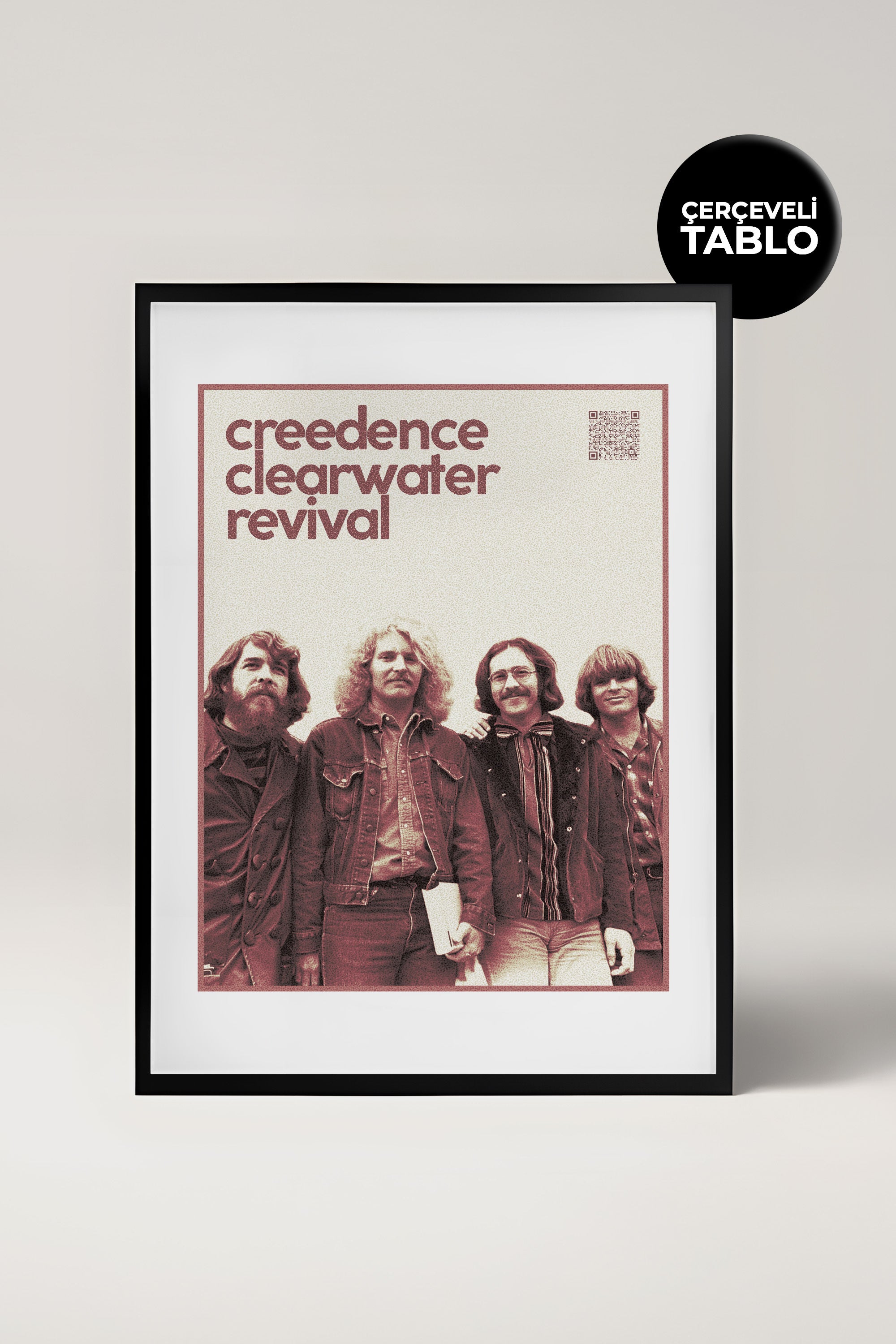 Creedence Clearwater Revival QR Kodlu Müziğin Devleri Koleksiyonu Siyah Çerçeveli Tasarım Tablo