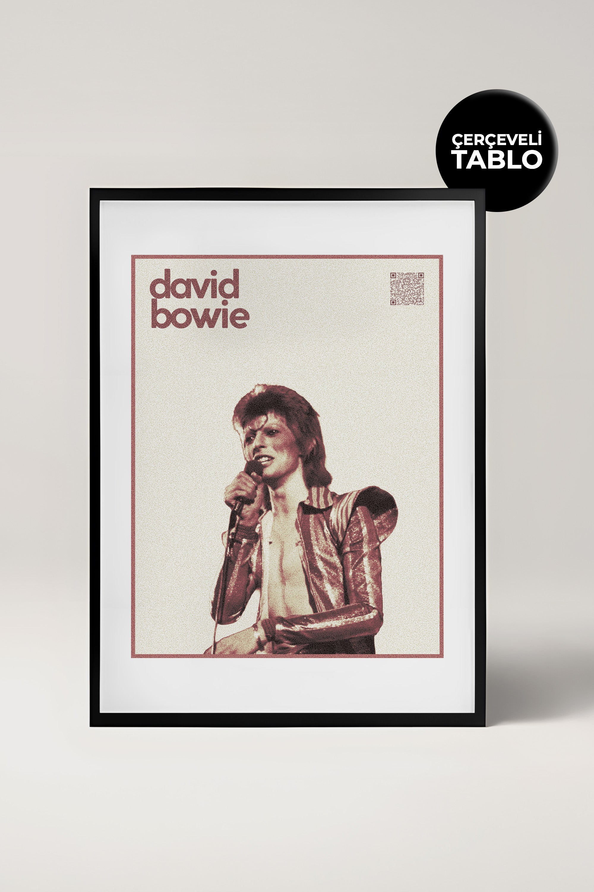 David Bowie QR Kodlu Müziğin Devleri Koleksiyonu Siyah Çerçeveli Tasarım Tablo