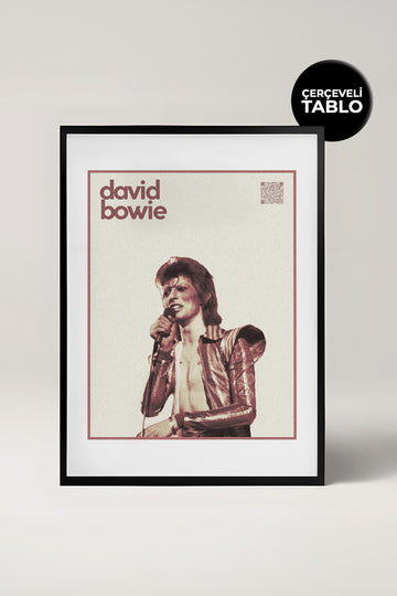 David Bowie QR Kodlu Müziğin Devleri Koleksiyonu Siyah Çerçeveli Tasarım Tablo