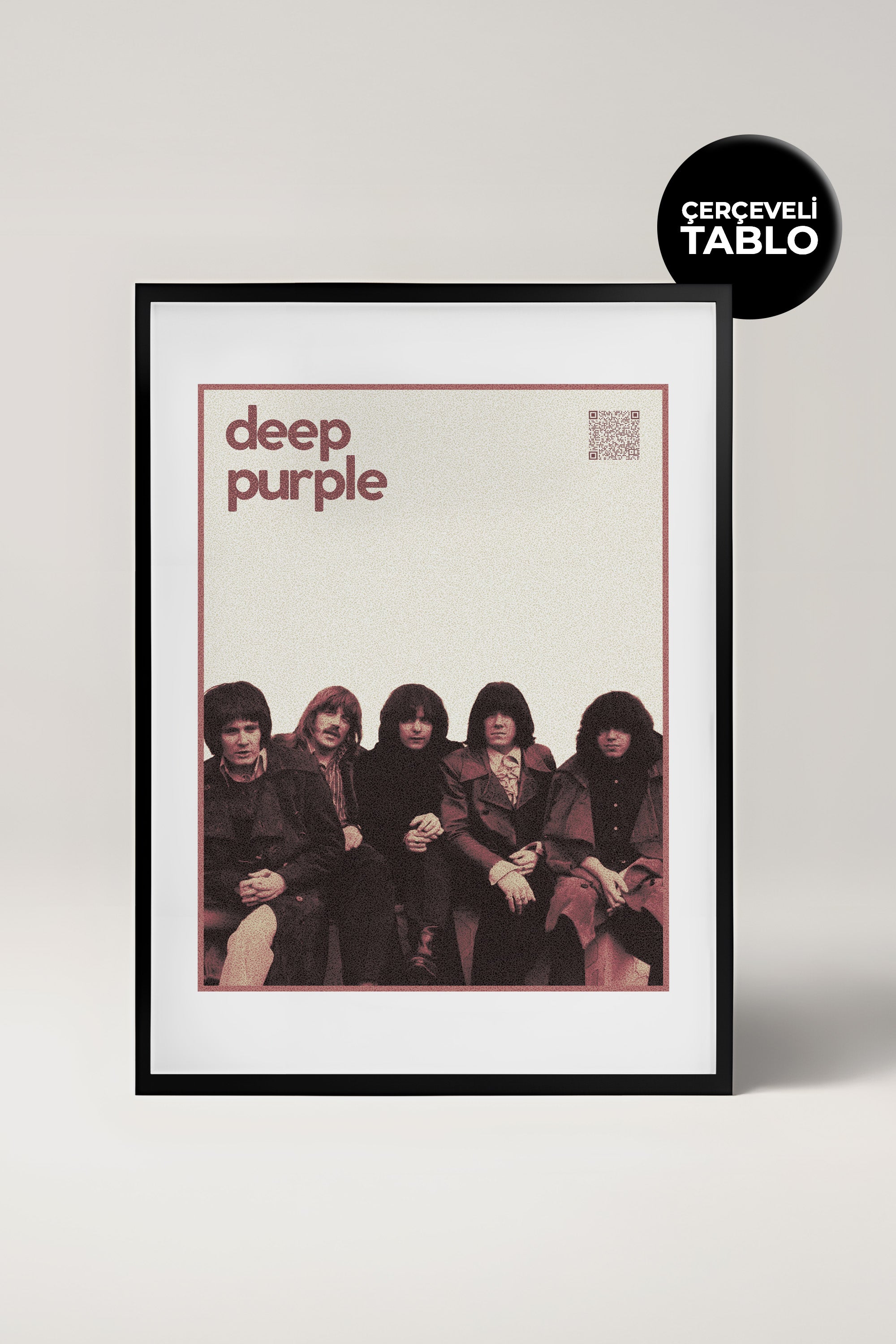 Deep Purple QR Kodlu Müziğin Devleri Koleksiyonu Siyah Çerçeveli Tasarım Tablo