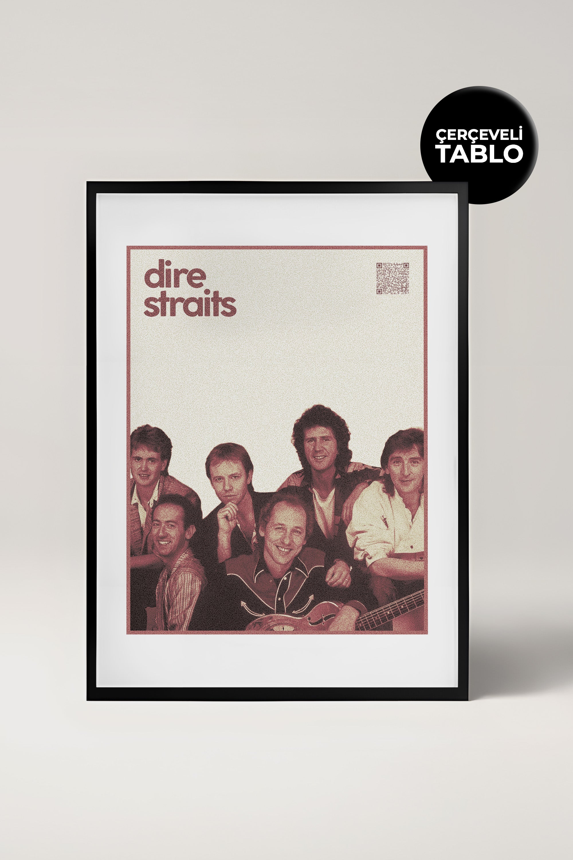 Dire Straits QR Kodlu Müziğin Devleri Koleksiyonu Siyah Çerçeveli Tasarım Tablo