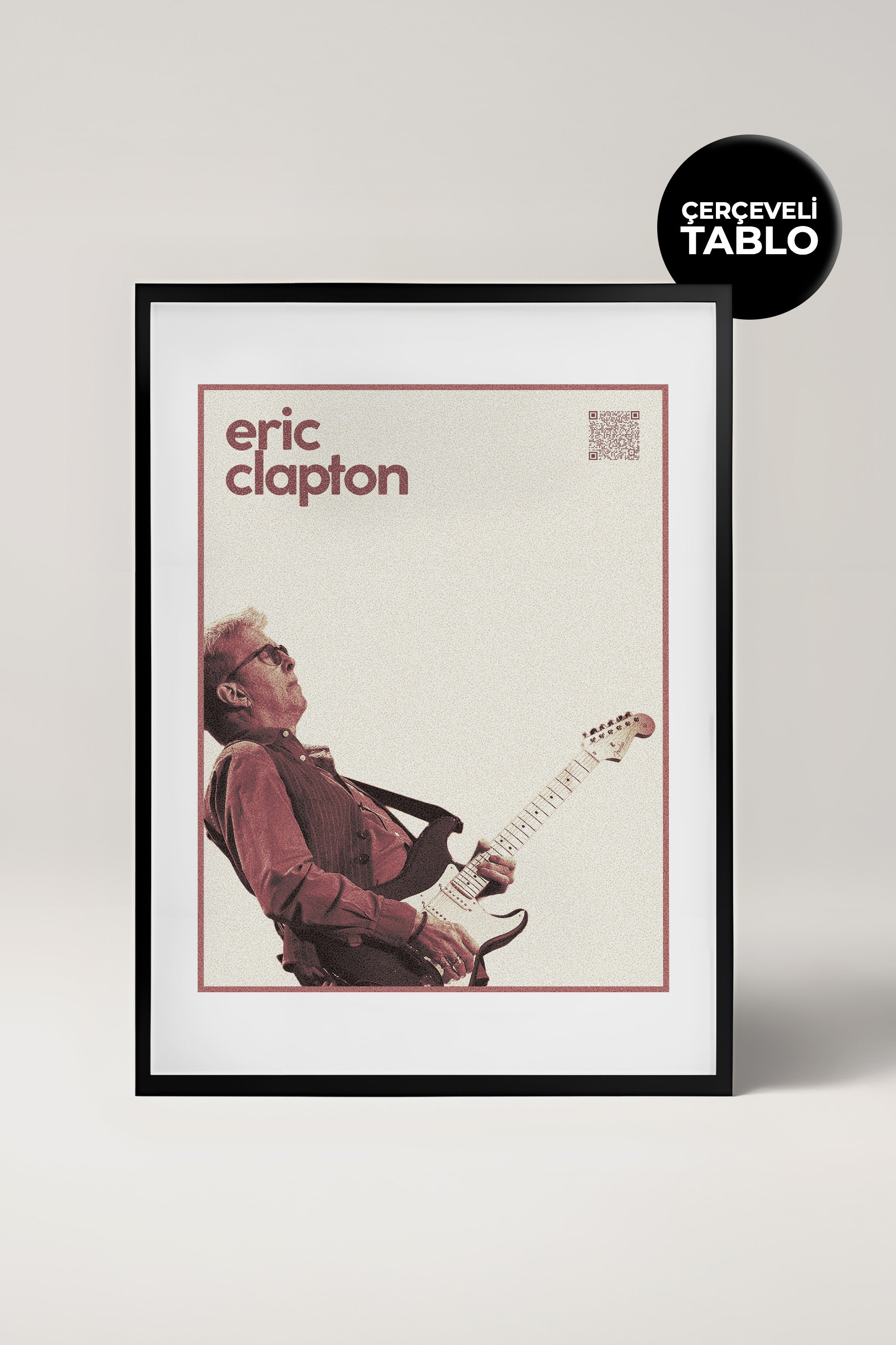Eric Clapton QR Kodlu Müziğin Devleri Koleksiyonu Siyah Çerçeveli Tasarım Tablo