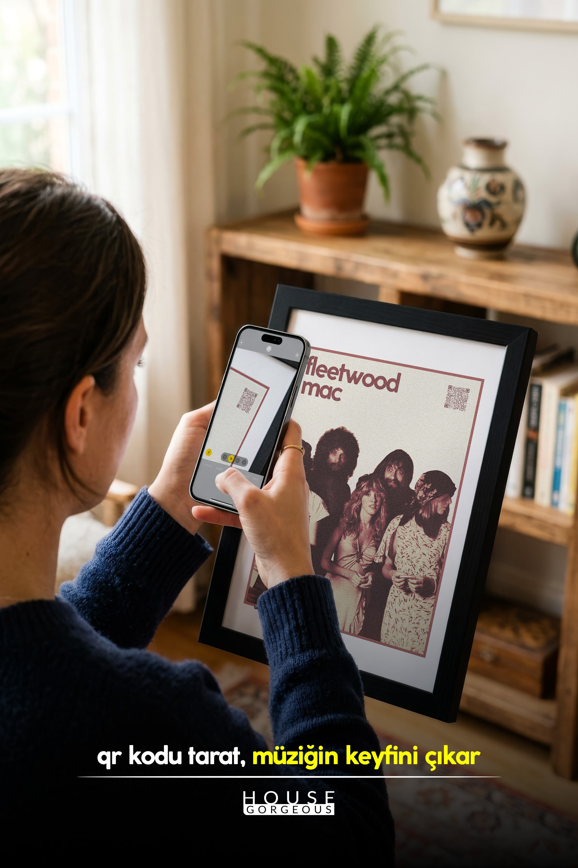 Fleetwood Mac QR Kodlu Müziğin Devleri Koleksiyonu Siyah Çerçeveli Tasarım Tablo