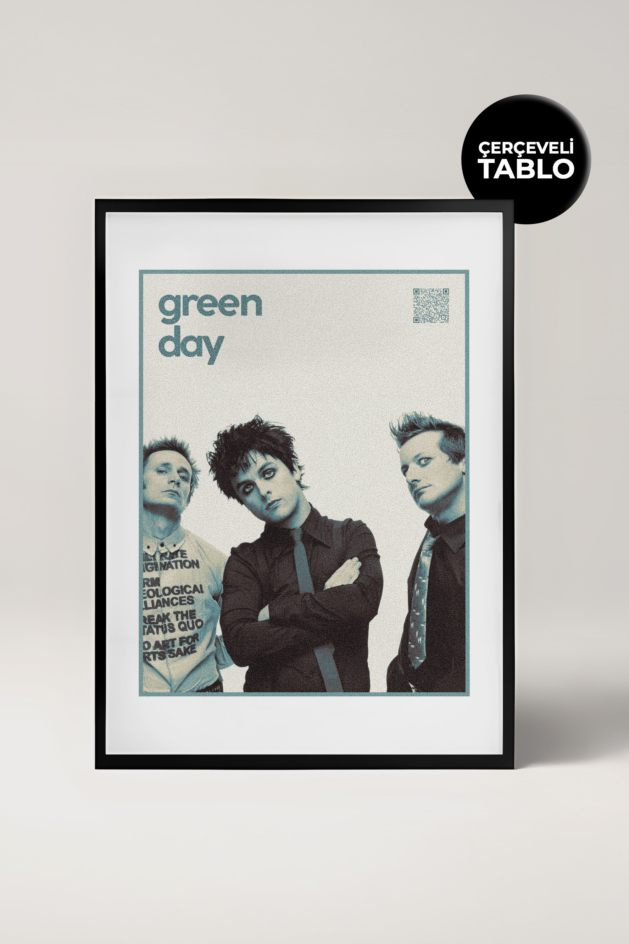 Green Day QR Kodlu Müziğin Devleri Koleksiyonu Siyah Çerçeveli Tasarım Tablo