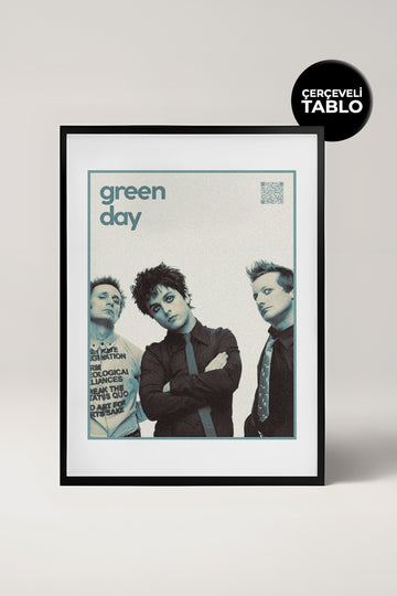 Green Day QR Kodlu Müziğin Devleri Koleksiyonu Siyah Çerçeveli Tasarım Tablo