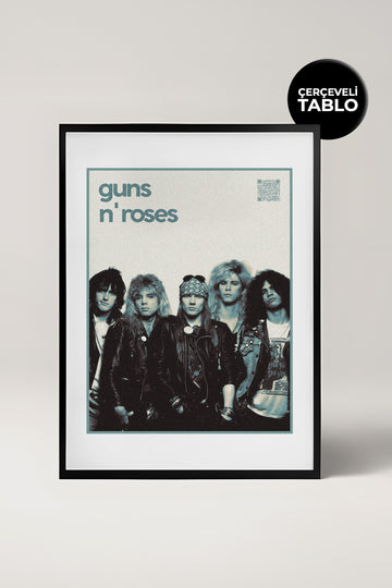 Guns N' Roses QR Kodlu Müziğin Devleri Koleksiyonu Siyah Çerçeveli Tasarım Tablo