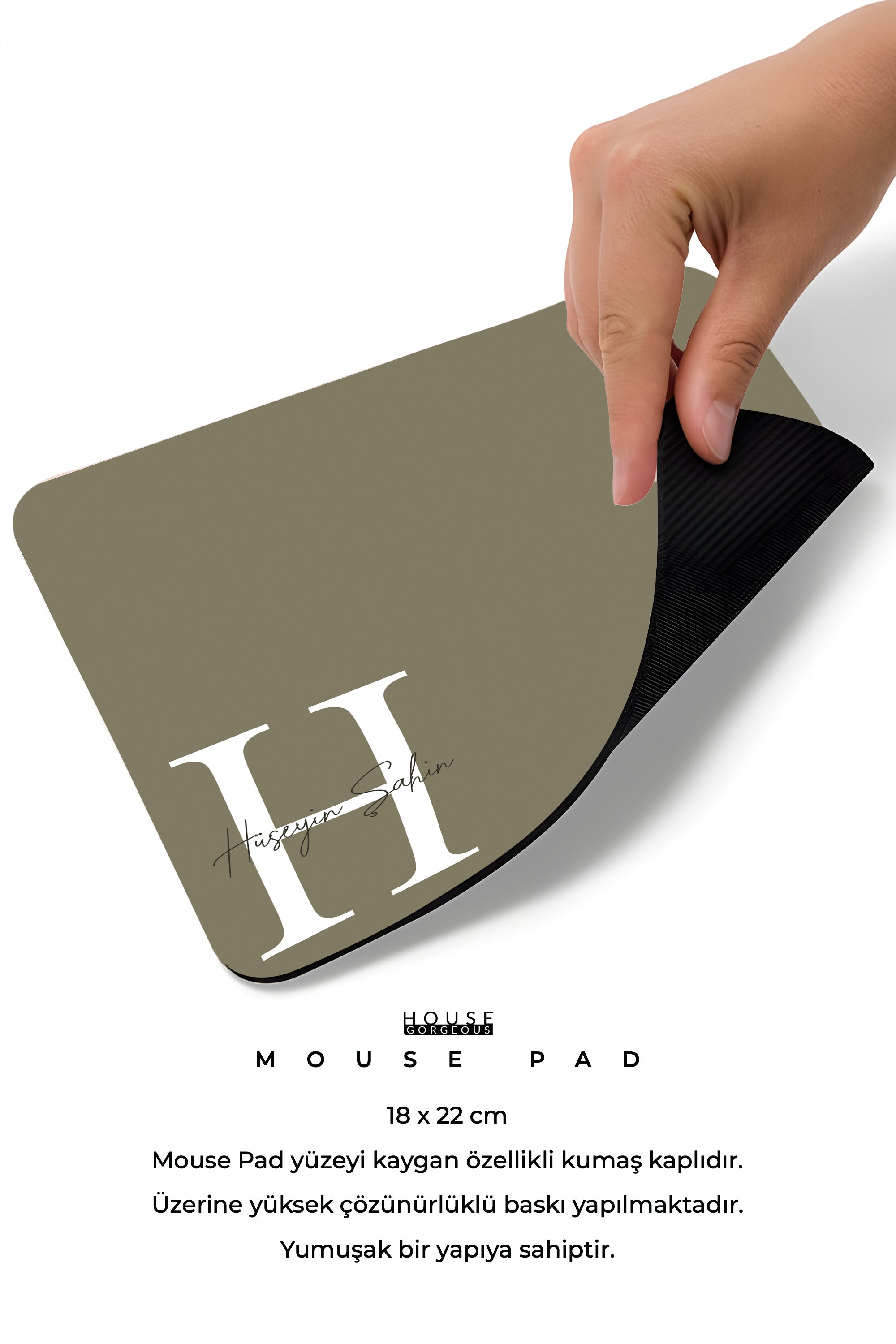 Kişiye Özel Baskılı Baş Harf, İsim Soyisim Tasarımlı 18x22cm Minimal Mousepad
