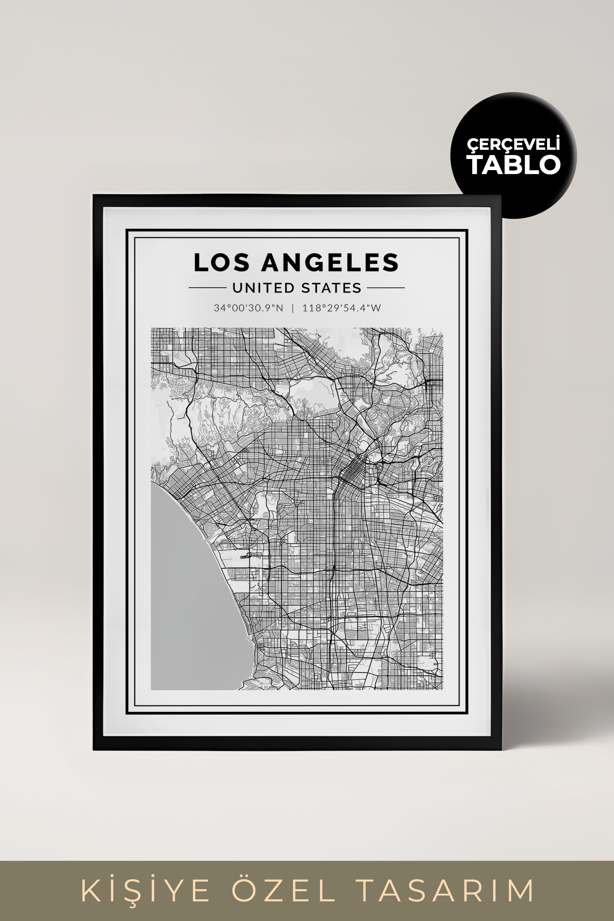 Kişiye Özel Harita Tasarımlı Çerçeveli Tablo
