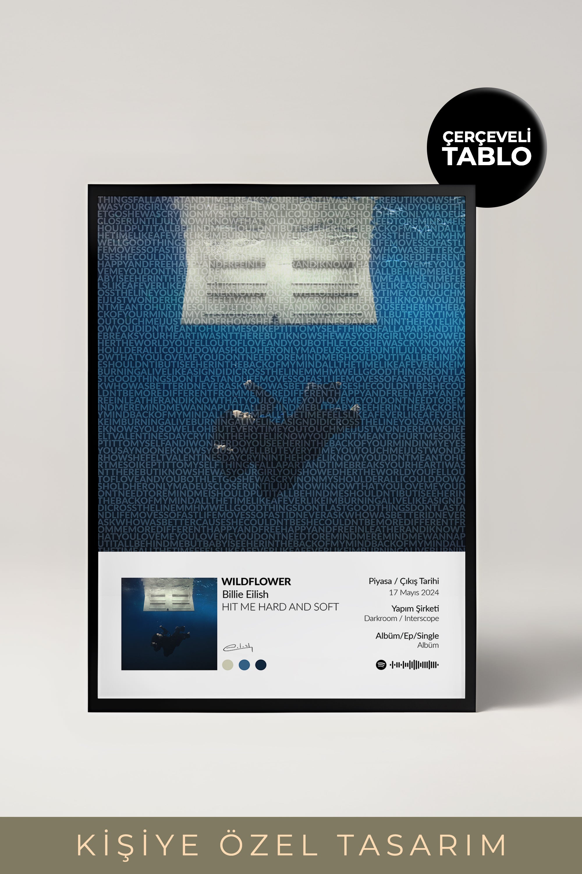 Kişiye Özel Şarkı/Lyrics Tasarımlı Çerçeveli Tablo