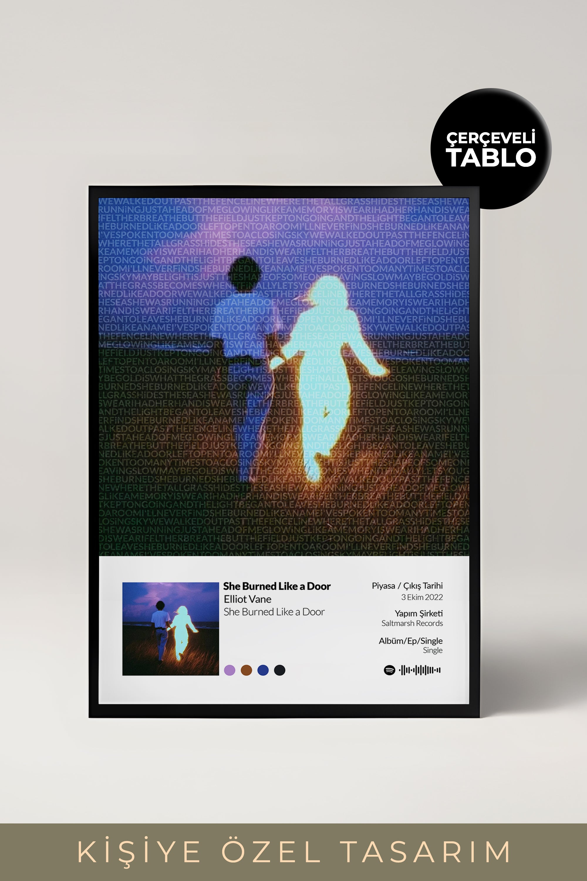 Kişiye Özel Şarkı/Lyrics Tasarımlı Çerçeveli Tablo