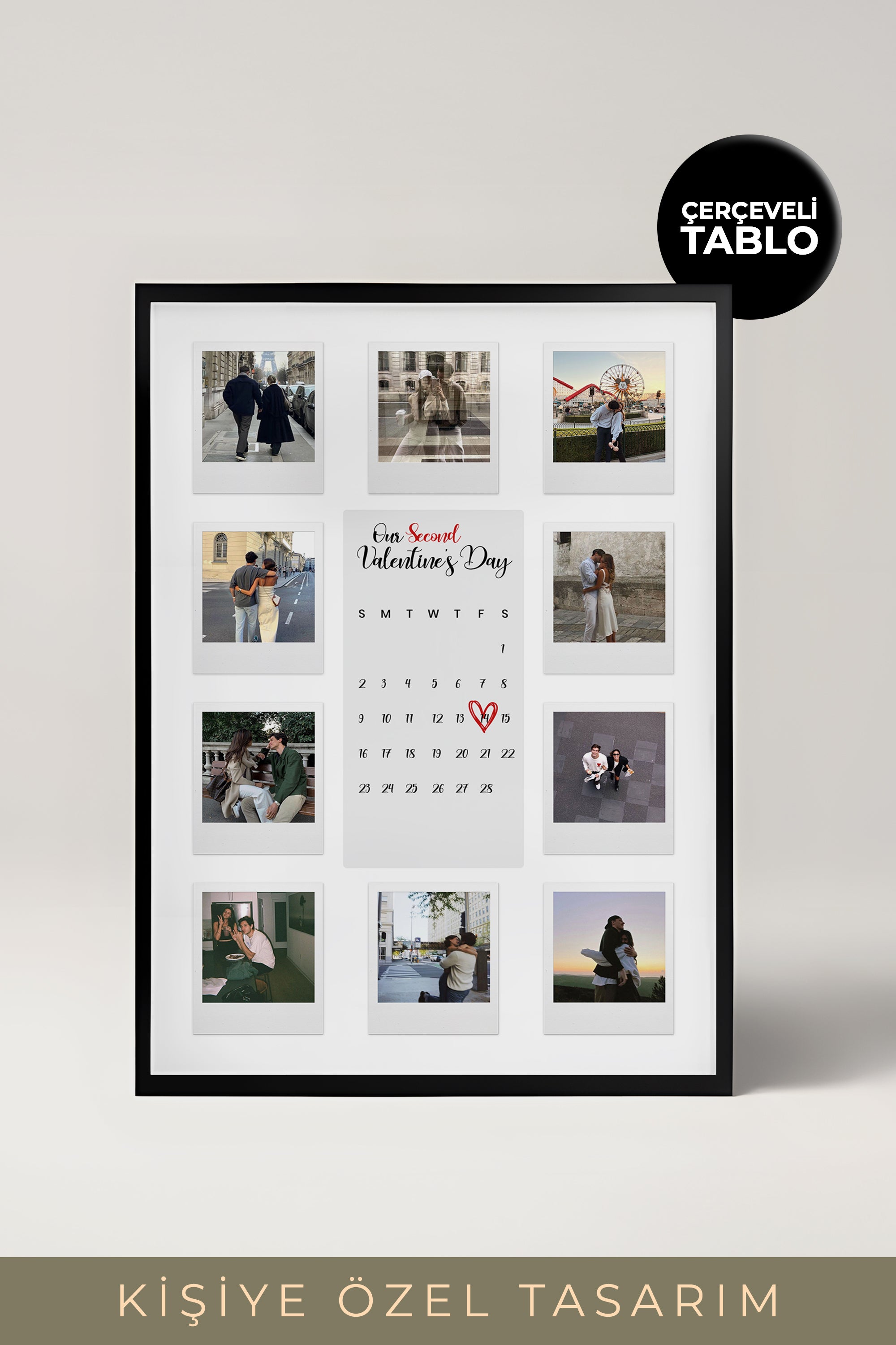 Sevgililer Günü Kişiye Özel Polaroid Kolaj Tasarımlı Çerçeveli Tablo
