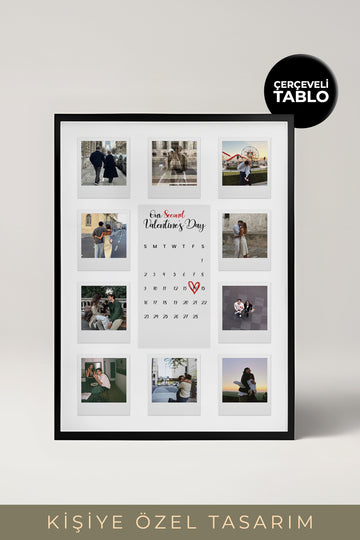Sevgililer Günü Kişiye Özel Polaroid Kolaj Tasarımlı Çerçeveli Tablo