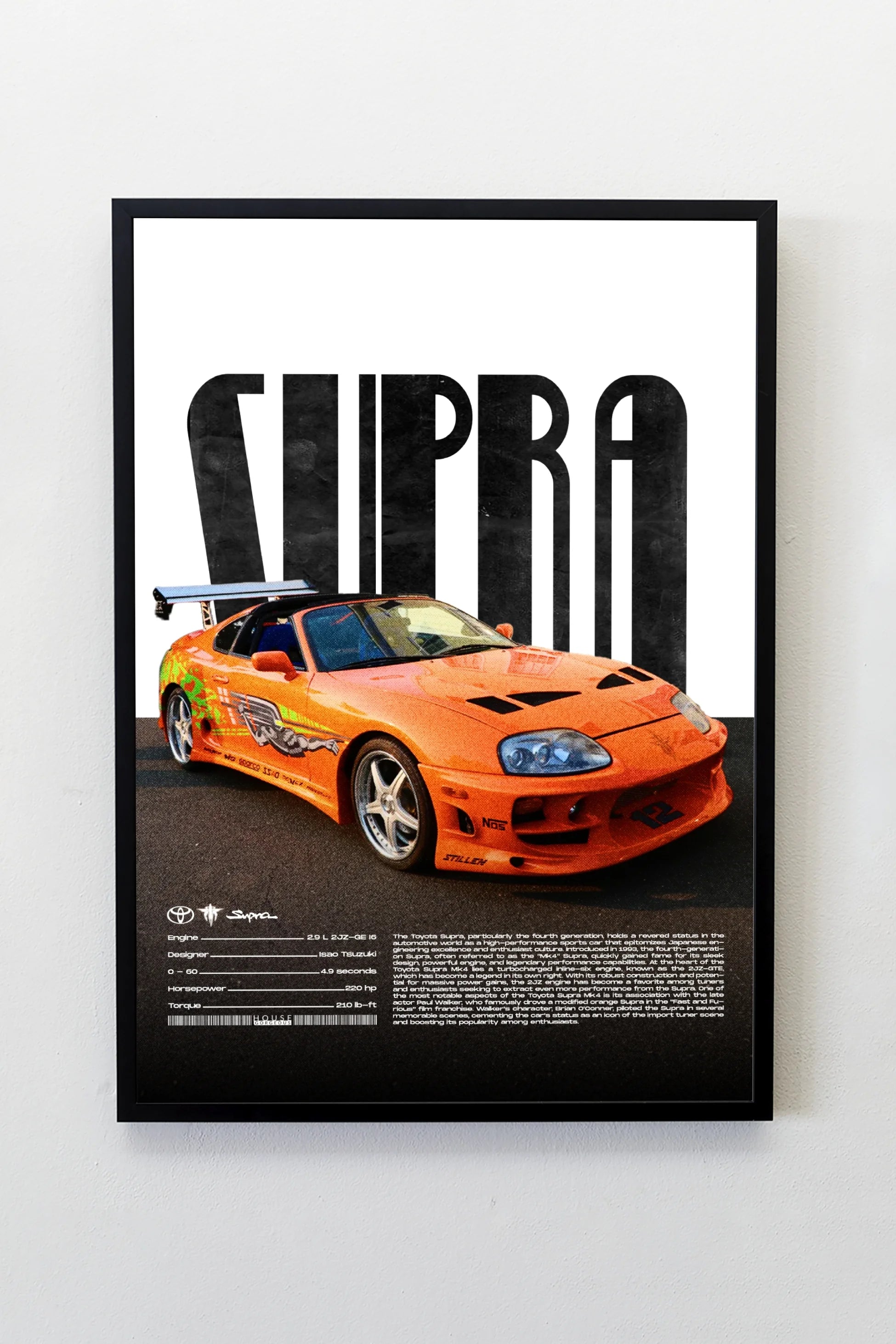 Toyota Supra Tasarımlı Çerçeveli Tablo | İkonik Otomobiller Koleksiyonu