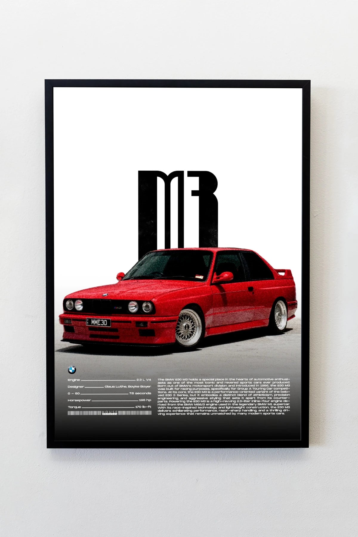 Bmw E30 M3 Tasarımlı Çerçeveli Tablo | İkonik Otomobiller Koleksiyonu