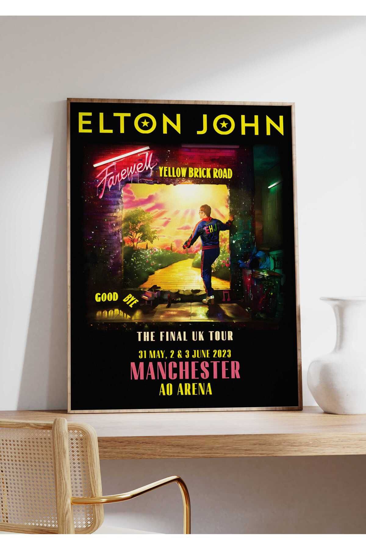 Elton John Konser Tasarımlı Retro Çerçeveli Tasarım Tablo