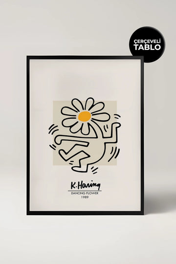Keith Haring Dancing Flower Ünlü Ressamlar Çerçeveli Tablo