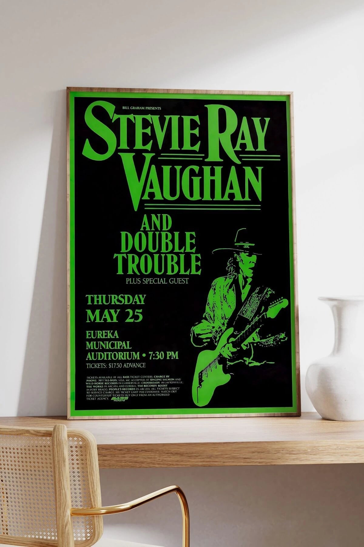 Stevie Ray Vaughan Konser Tasarımlı Retro Çerçeveli Tasarım Tablo