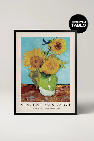 Van Gogh Vase With Three Sunflowers Çerçeveli Tablo