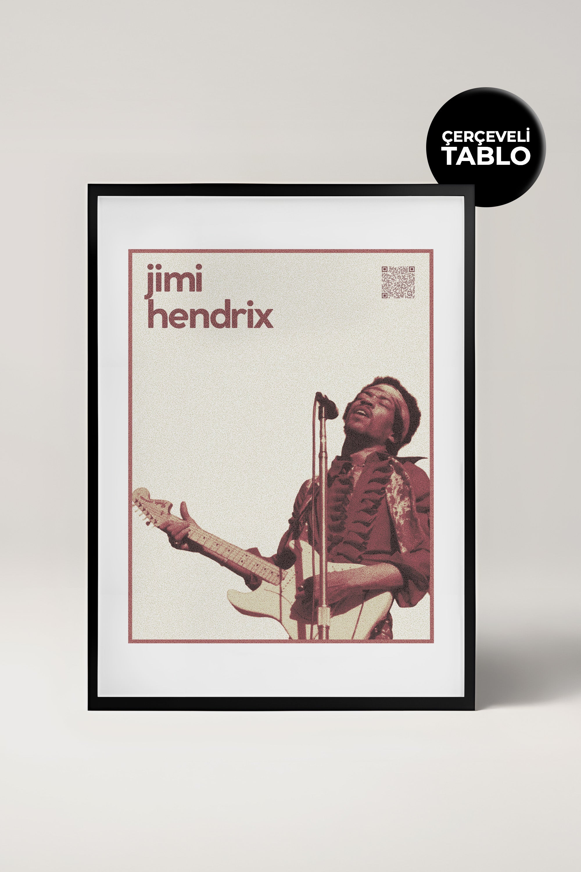 Jimi Hendrix QR Kodlu Müziğin Devleri Koleksiyonu Siyah Çerçeveli Tasarım Tablo