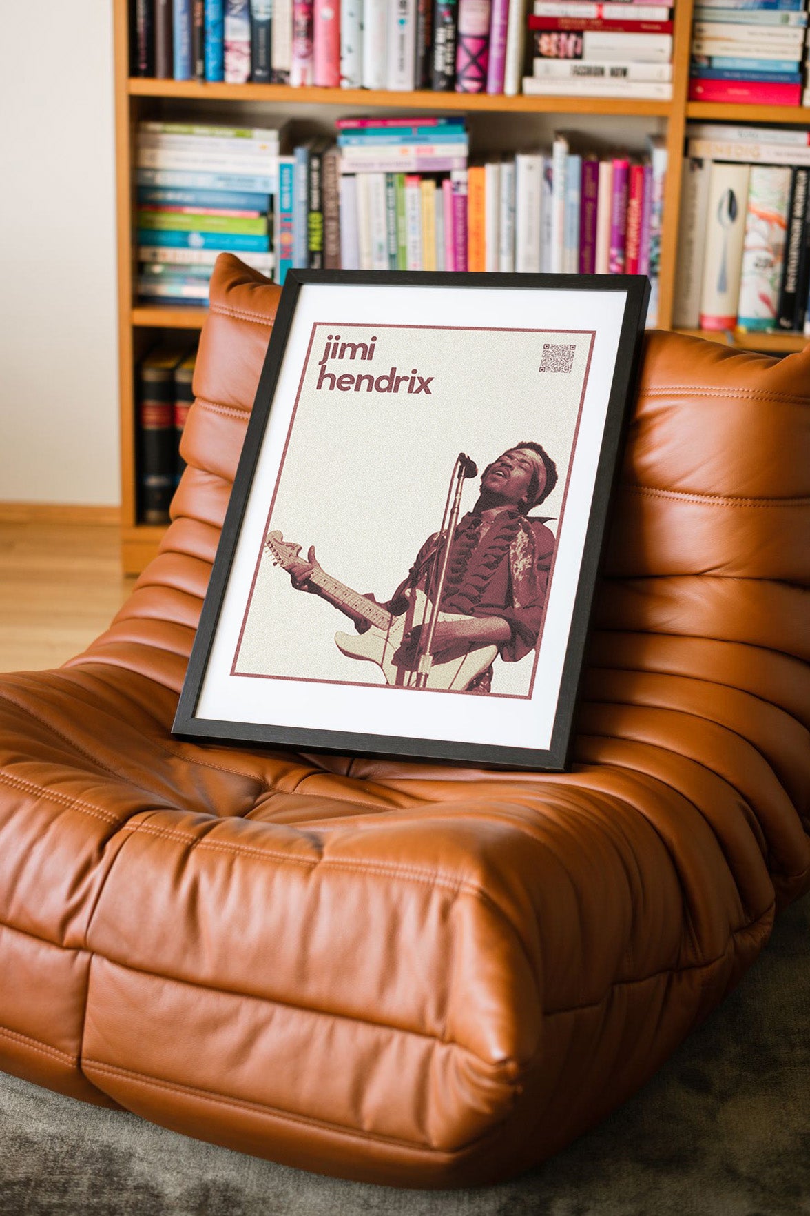 Jimi Hendrix QR Kodlu Müziğin Devleri Koleksiyonu Siyah Çerçeveli Tasarım Tablo