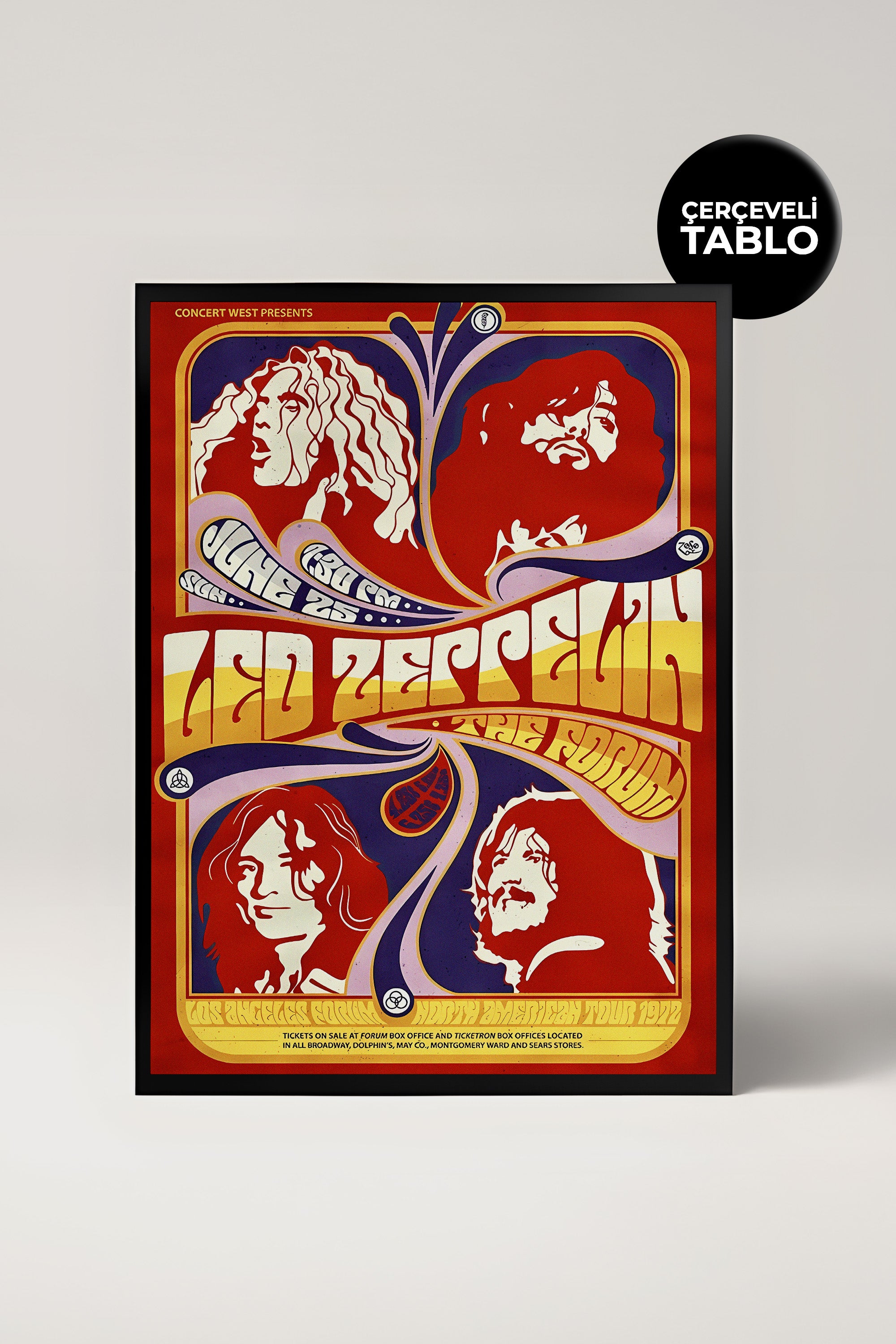 Led Zeppelin Konser Tasarımlı Retro Çerçeveli Tasarım Tablo No:2