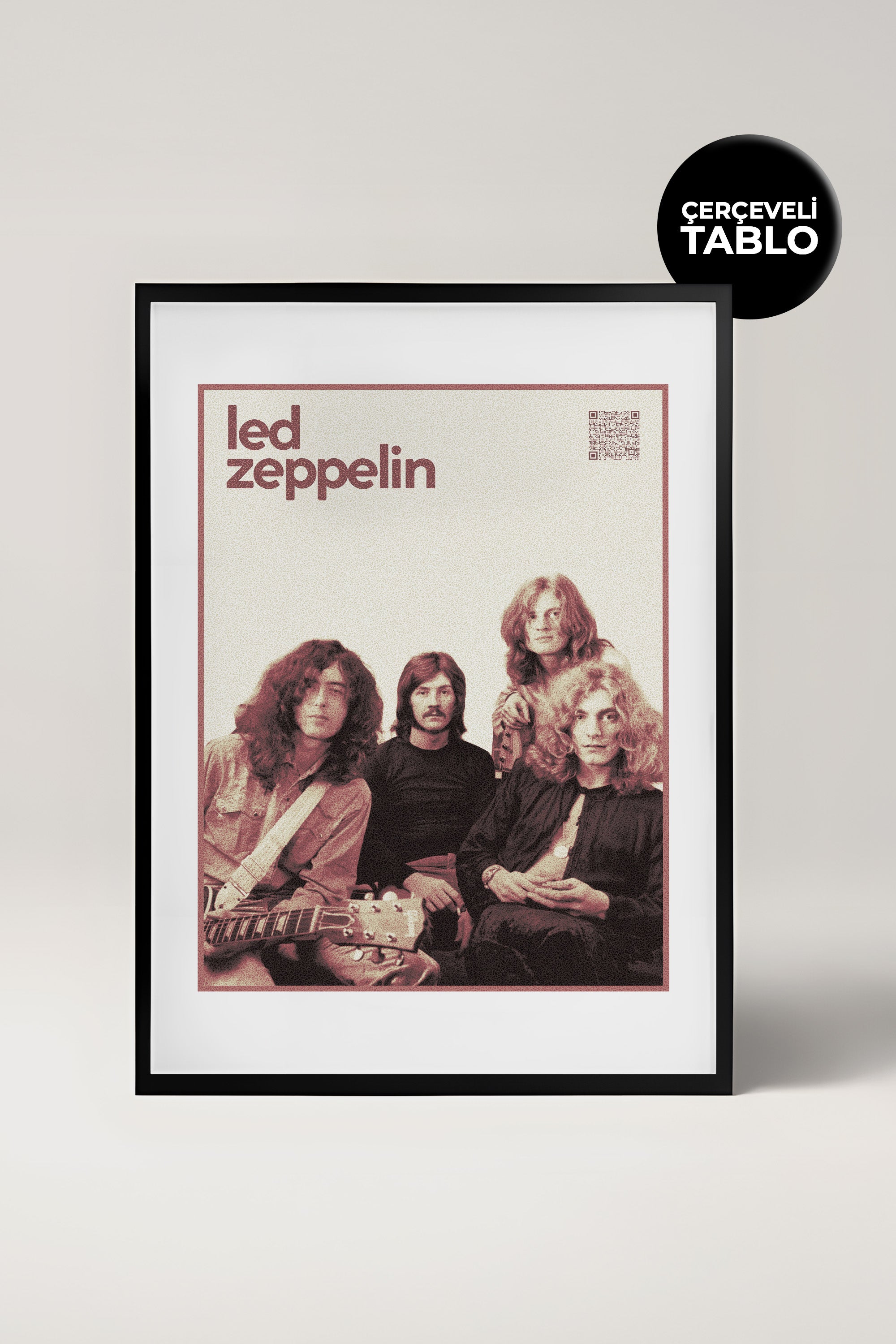Led Zeppelin QR Kodlu Müziğin Devleri Koleksiyonu Siyah Çerçeveli Tasarım Tablo