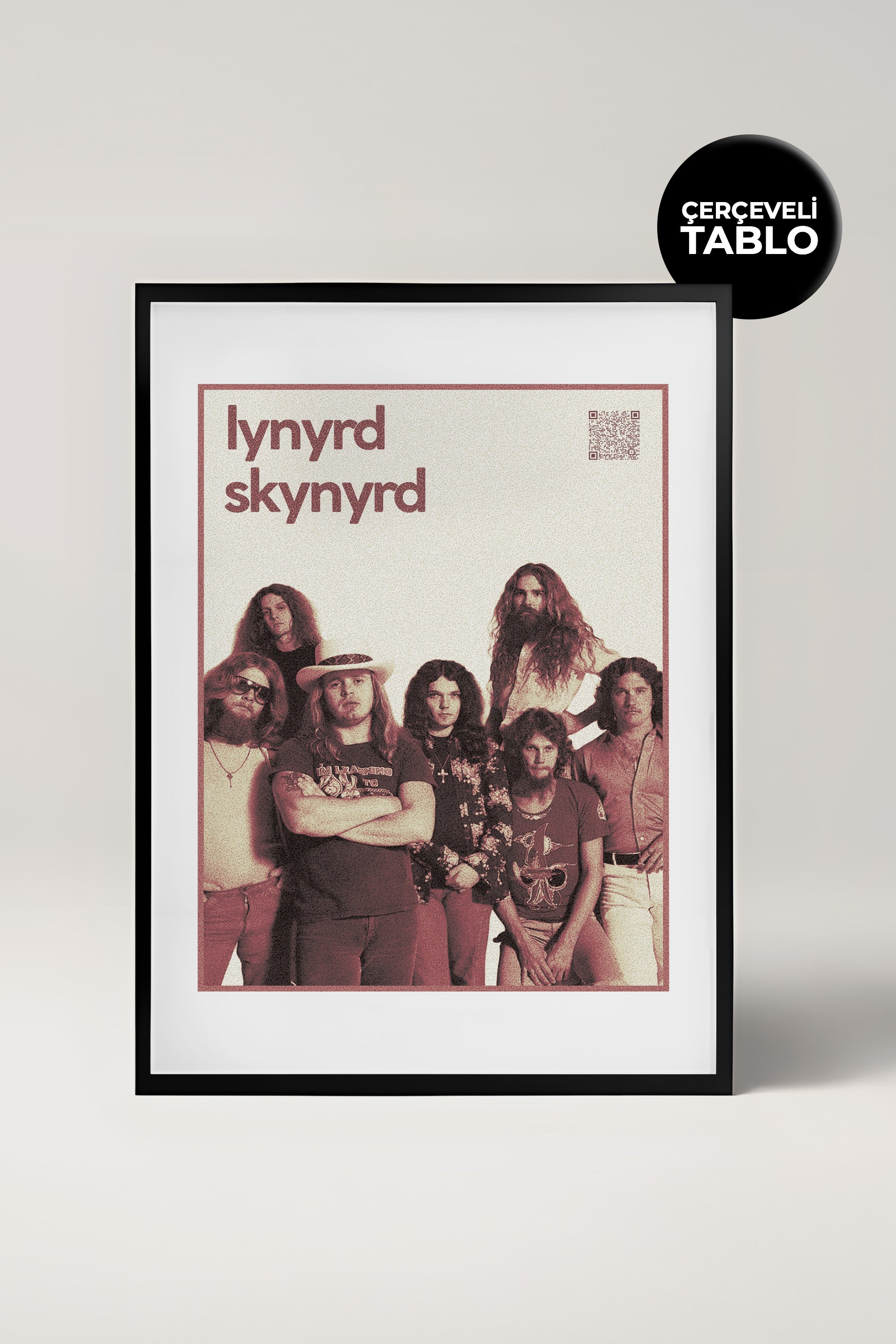 Lynyrd Skynyrd QR Kodlu Müziğin Devleri Koleksiyonu Siyah Çerçeveli Tasarım Tablo