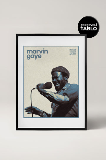 Marvin Gaye QR Kodlu Müziğin Devleri Koleksiyonu Siyah Çerçeveli Tasarım Tablo
