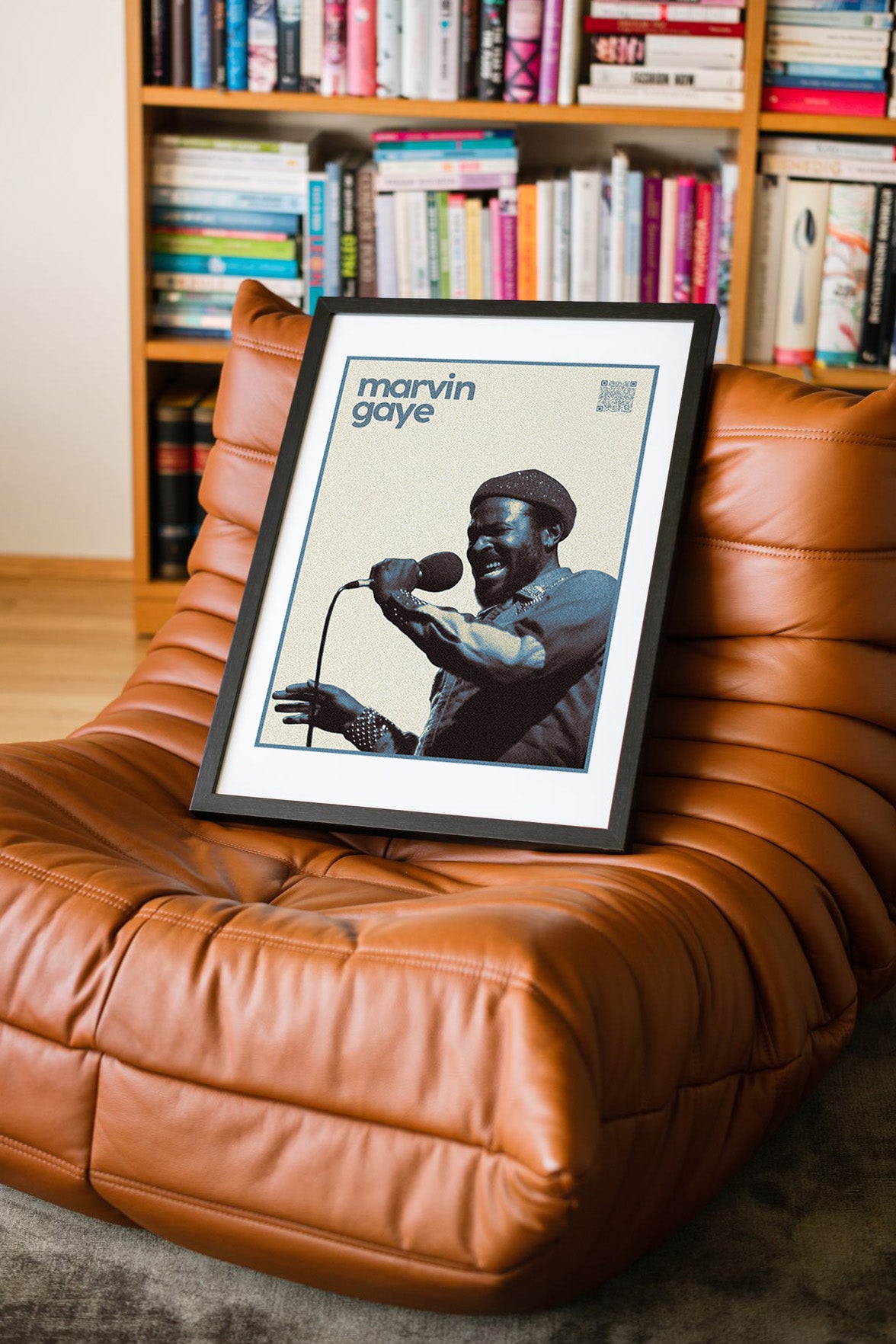 Marvin Gaye QR Kodlu Müziğin Devleri Koleksiyonu Siyah Çerçeveli Tasarım Tablo