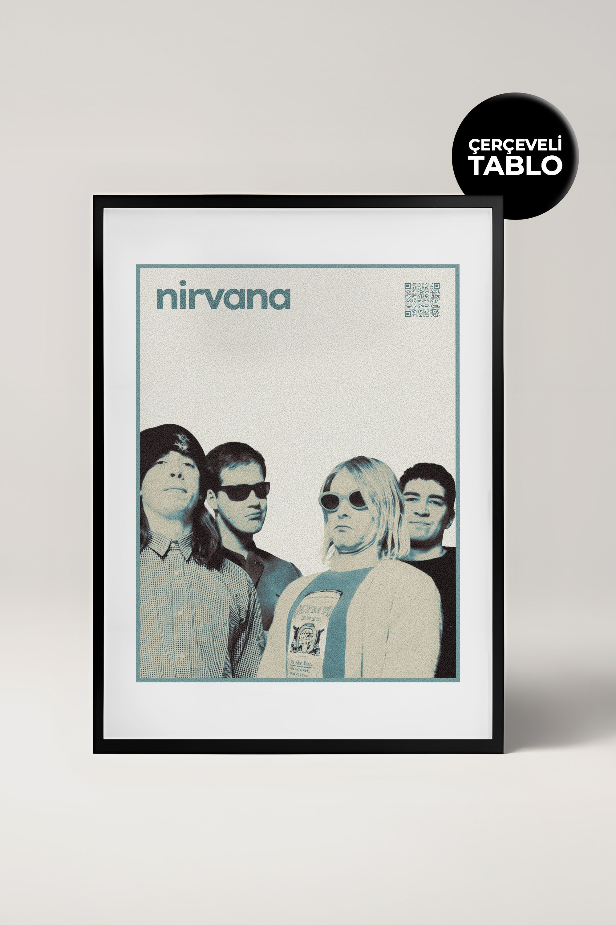 Nirvana QR Kodlu Müziğin Devleri Koleksiyonu Siyah Çerçeveli Tasarım Tablo