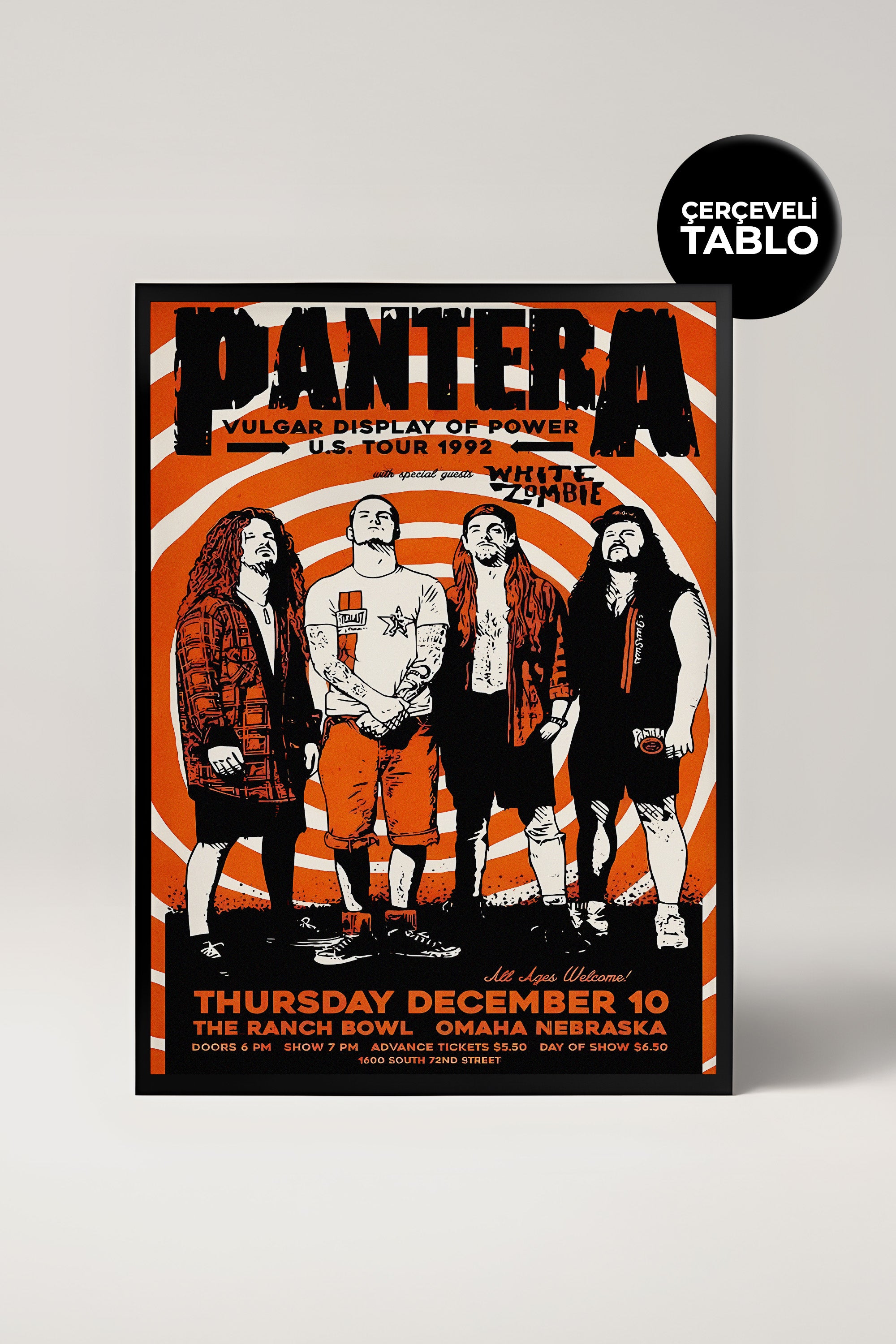 Pantera Konser Tasarımlı Retro Çerçeveli Tasarım Tablo