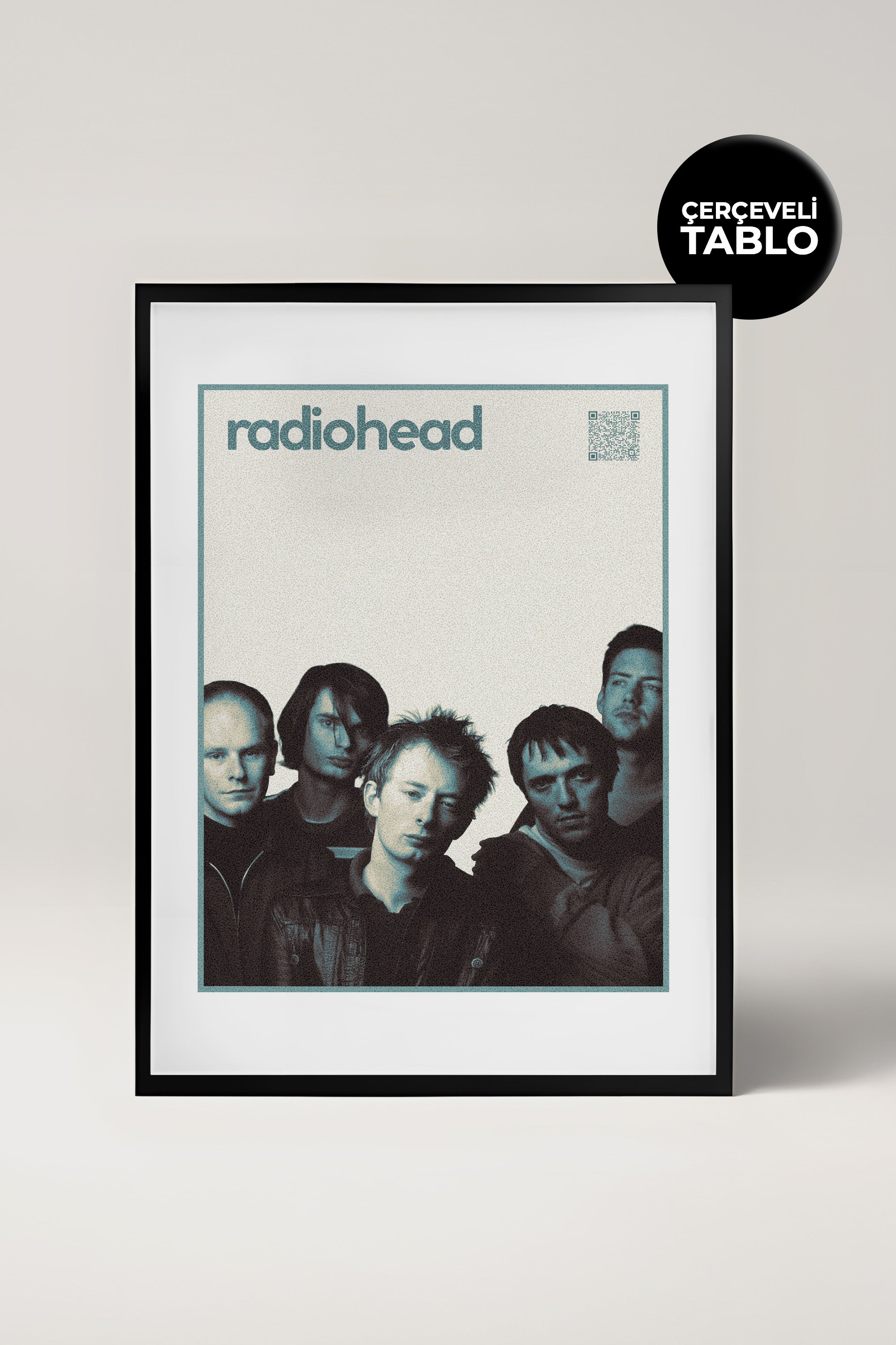 Radiohead QR Kodlu Müziğin Devleri Koleksiyonu Siyah Çerçeveli Tasarım Tablo